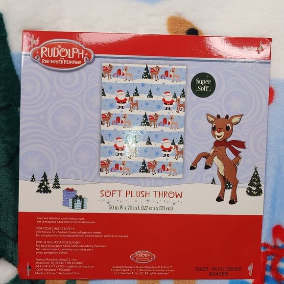 Rudolph Red-Nosed Reindeer Soft Plush Throw Blanket 50" X 70" Christmas Holiday - Picture 5 of 9